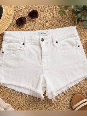 pistola White Frayed Hem Denim Cutoff Shorts